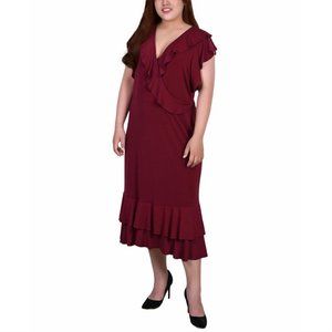 Ny Collection Womens Plus Size Short Flutter Sleeve Ruffle Neck Dress
